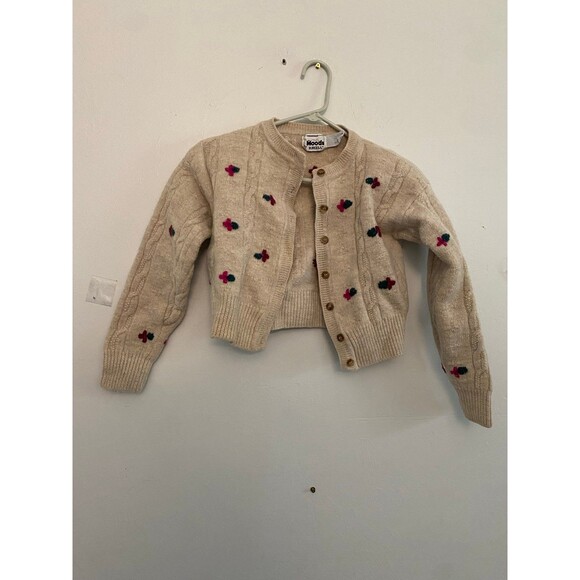 Moods By Krizia Women Wool Cropped Cardigan Sweater Embroidered Flower Cream M - Picture 2 of 11